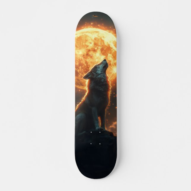 Skateboard Tabla de Skate Lobo Depredador en Luna LLena (Devant)