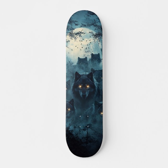 Skateboard Tabla de Skate Lobos en un Bosque Nocturno  (Devant)