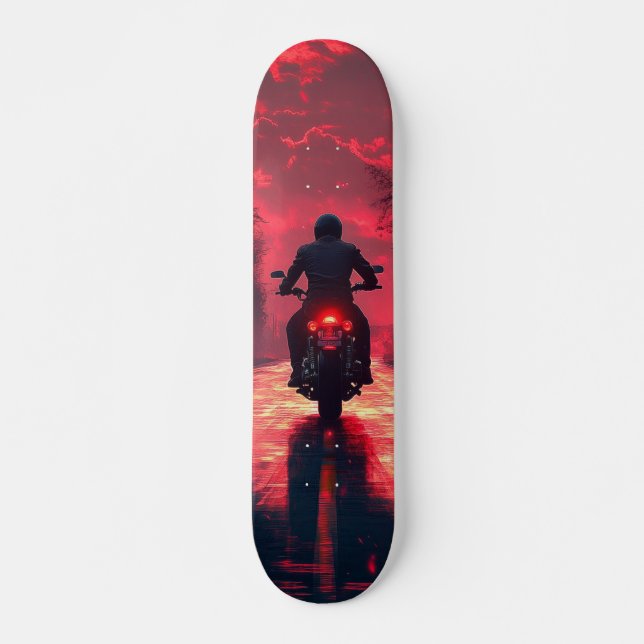 Skateboard Tabla de Skate Motociclista Solitario en Atardecer (Devant)