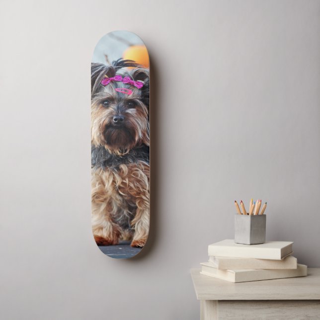 Skateboard Tabla de Skate Perrita Terrier con Lazos Rosados (Art mural)
