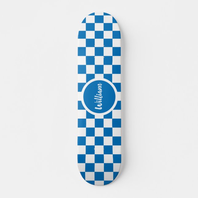 Skateboard Tableau de bord bleu et blanc Nom personnalisé (Devant)