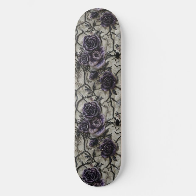 Skateboard Tableau de bord gothique noir violet Roses et arai (Recto)