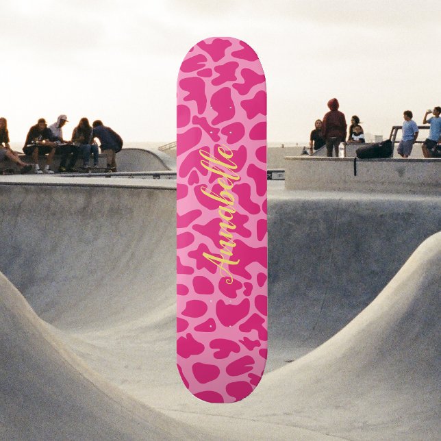 Skateboard Tableau de bord personnalisé Poster de animal Gira (Pink Animal Print - Custom Name - Girly Modern Trendy)
