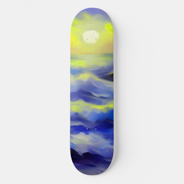 Skateboard Tableau des vagues bleu foncé sous le soleil (Recto)