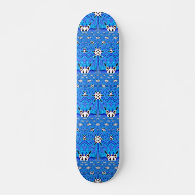 Skateboard tableau géométrique en grille bleue (Devant)