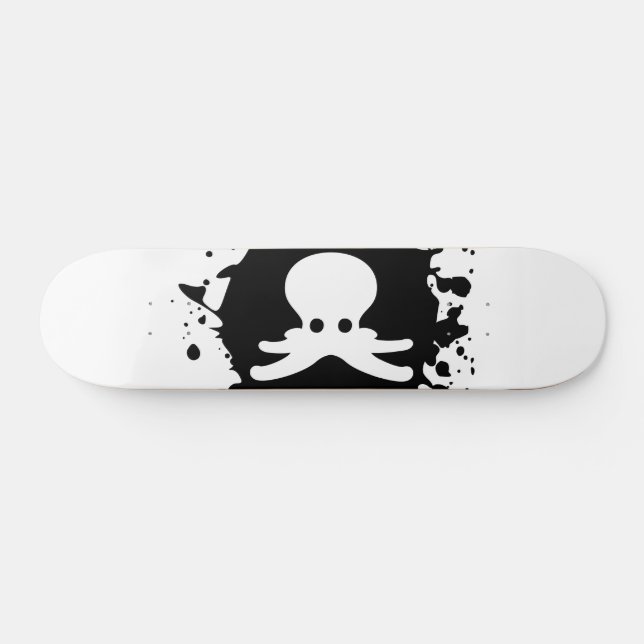 Skateboard Tache d'encre de pieuvre noire et blanche (Horz)