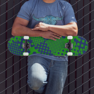 Skateboard Taches à pois verts bleus Patchwork