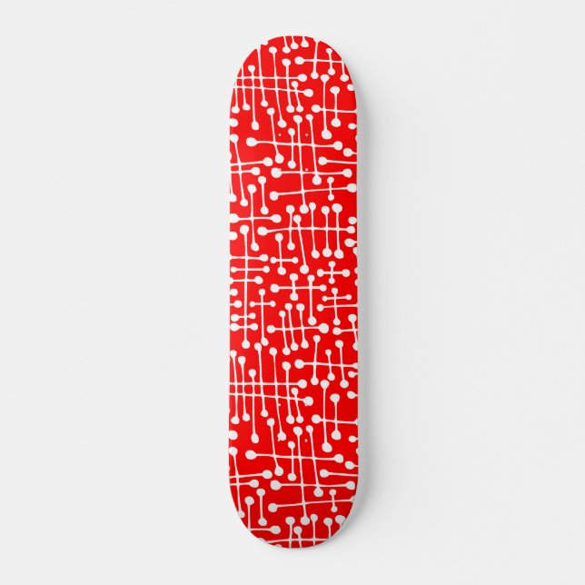 Skateboard Taches connectées - Blanc sur rouge (Devant)