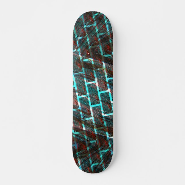 Skateboard Tacheté de rouge et de bleu, rayures, effet grille (Devant)