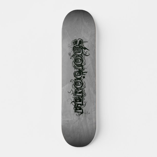 Skateboard Tatouage féroce gris ombré ardoise (Devant)