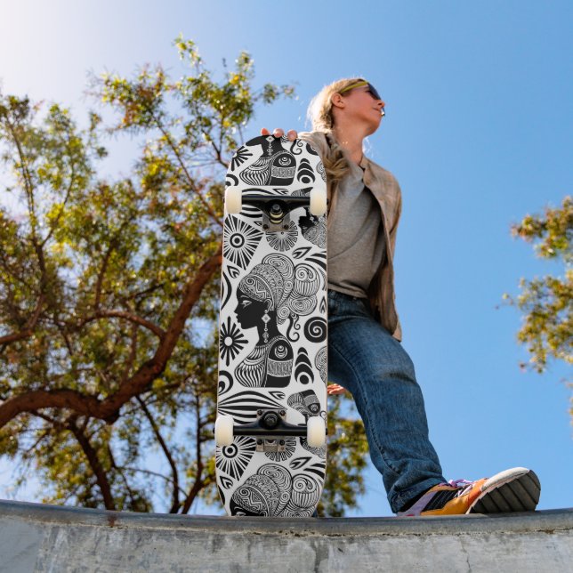 Skateboard Tatouage Tribal Portrait de Fille Africaine (Extérieur 1)