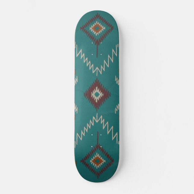 Skateboard Teal Navajo Tribal Geometric Pattern (Recto)