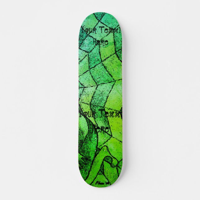 Skateboard teintes vert chevron cobweb art rétro abstrait (Devant)