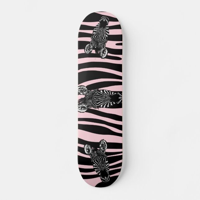 Skateboard Tendance Zebra Herd sur Zebra Imprimer rose (Recto)