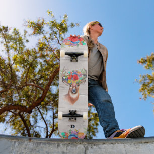 Skateboard Tête de cerf avec Fleurs Marque Dd