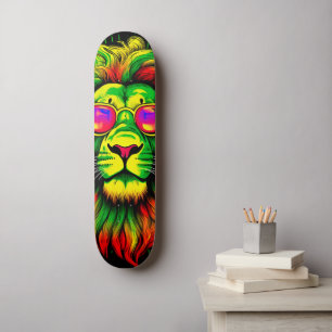 Skateboard Tête de lion du dix-neuvième Neon Rasta