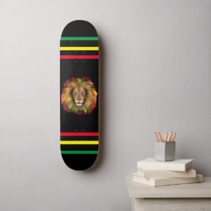 Skateboard Tête de lion rasta rouge jaune vert dessin Jamaïqu