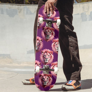 Skateboard Tête de lion rose motif animal design violet