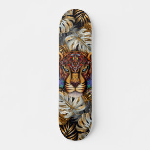 Skateboard Tête de tigre de jungle Boho Fantasy en techniques