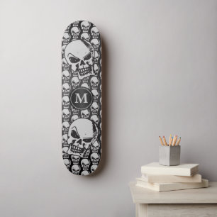 Skateboard Têtes de crâne gris et noir - Monogramme