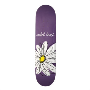 Skateboard Texte du script de marguerite blanc et jaune