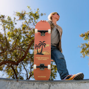 Skateboard Texte personnalisé Coucher de soleil sur l'île tro