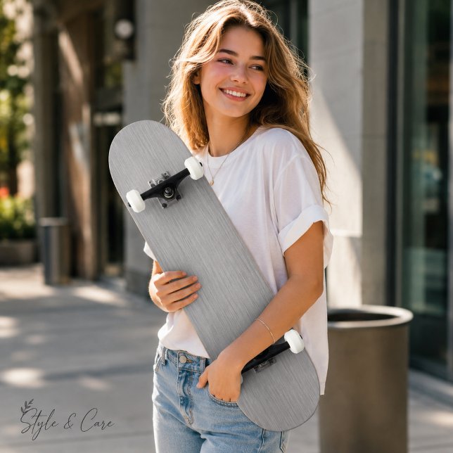 Skateboard Texture métallique argentée brossée de qualité sup (Premium Brushed Silver Metal Texture Skateboard)