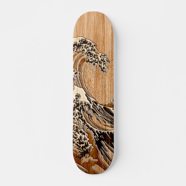 Skateboard The Great Hokusai Wave Bamboo Wood Style Accent (Devant)
