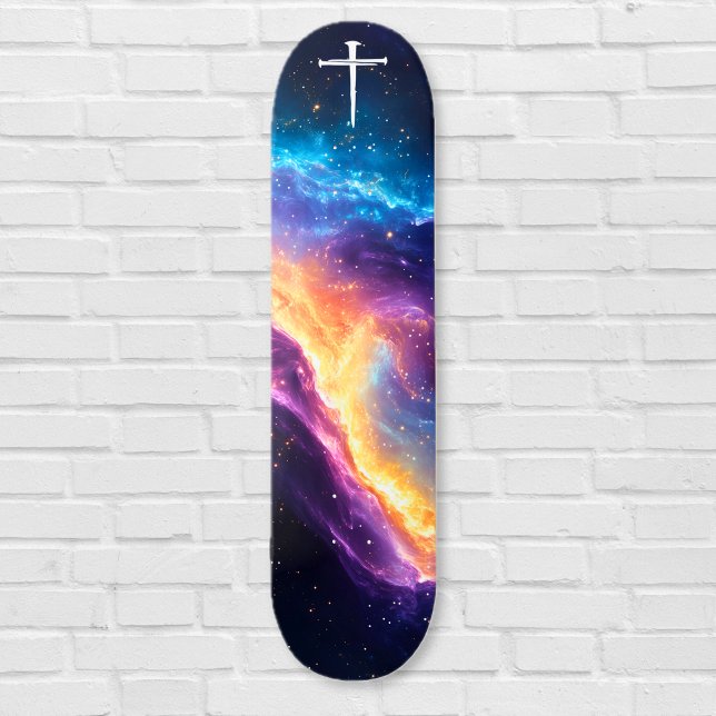 Skateboard The Three Nails Cross Purple Galaxy Christian (The Three Nails Cross Purple Galaxy Christian Skateboard)