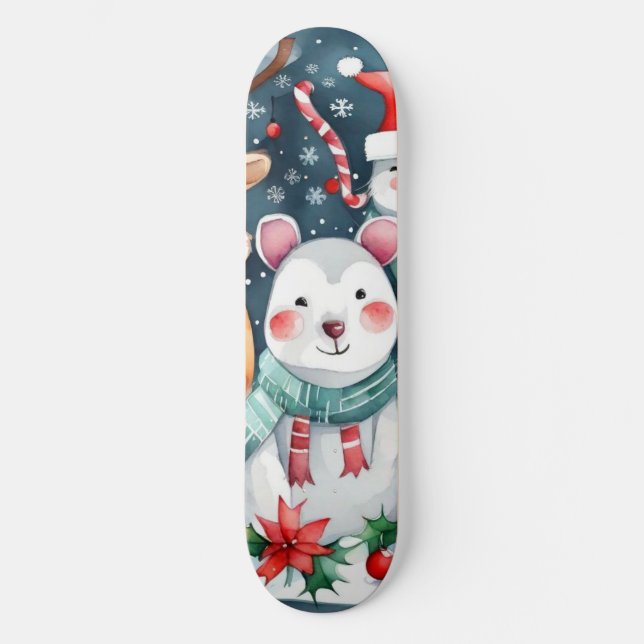 Skateboard Thème de Noël Animaux mignons (Recto)