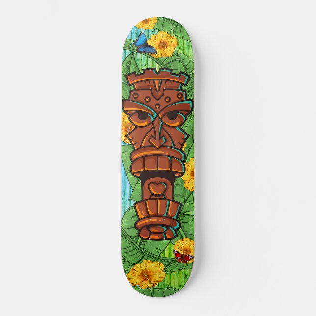Skateboard Thème polynésien du Tiki Tropical Banana Feuilles (Recto)