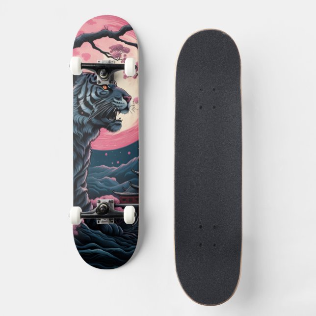 Skateboard Tigre en fleurs de cerisier Art japonais (Recto)