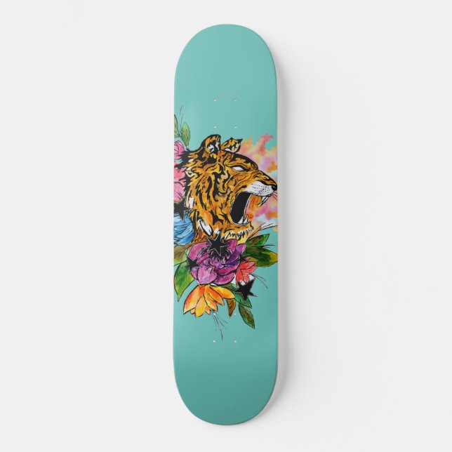 Skateboard Tigre et fleurs (Recto)