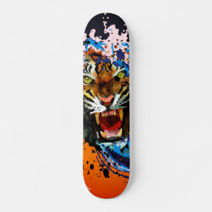 Skateboard Tigre Rugissant Peinture Éclaboussure Surf Vague A