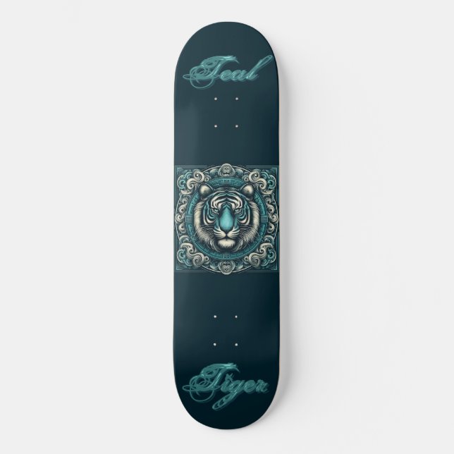 Skateboard Tigre turquoise en Carré rapide aussi (Recto)