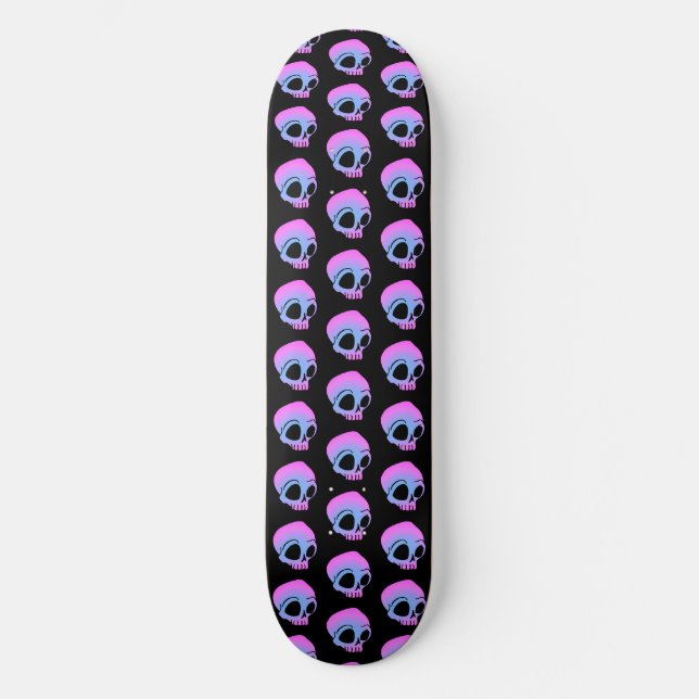 Skateboard Tiny Blue Rose Cartoon Skuls sur noir (Recto)