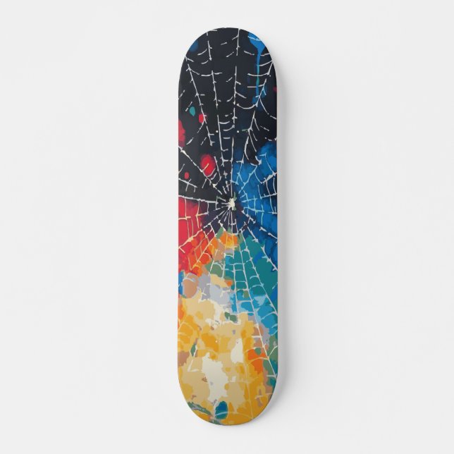 Skateboard Toile d'araignée blanche sur éclaboussure de peint (Devant)