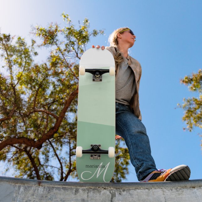 Skateboard Tons de vert sauge motif géométrique (Extérieur 1)