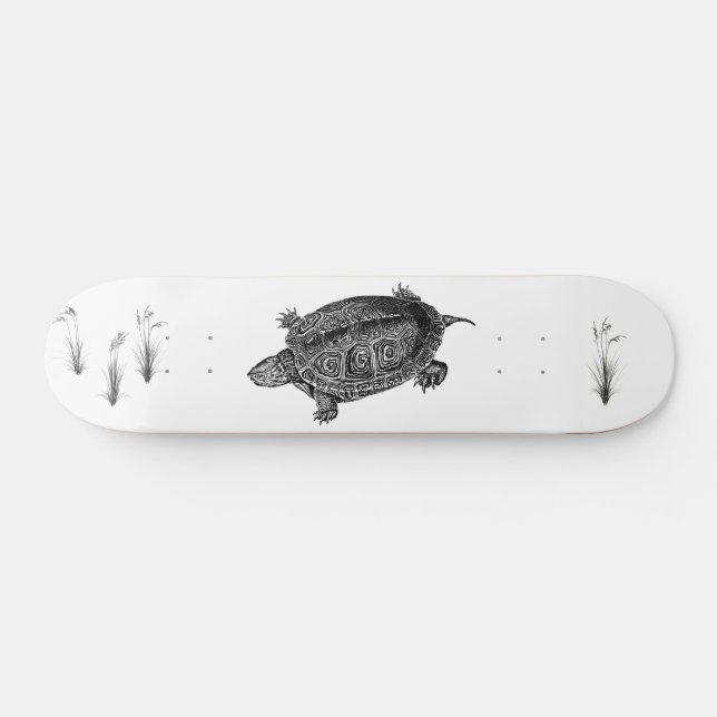 Skateboard Tortue aquatique noire et blanche (Horz)