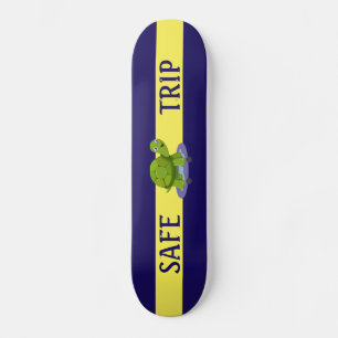 Skateboard Tortue de patinage & calligraphie sur bleu & jaune