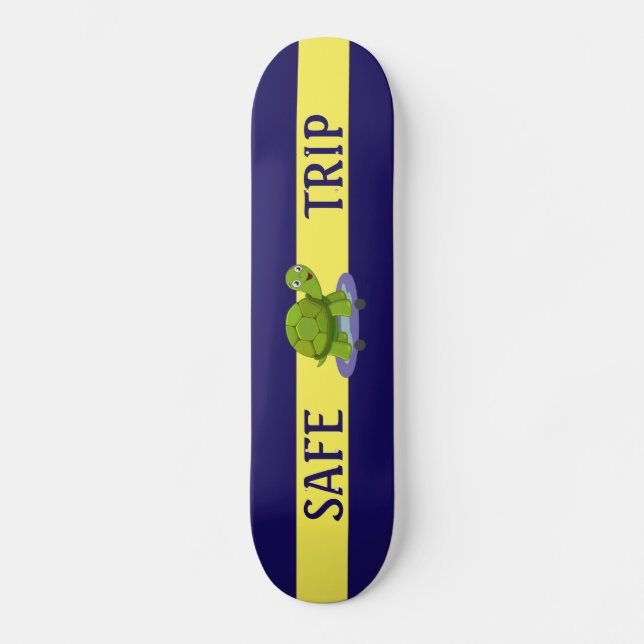 Skateboard Tortue de patinage & calligraphie sur bleu & jaune (Recto)