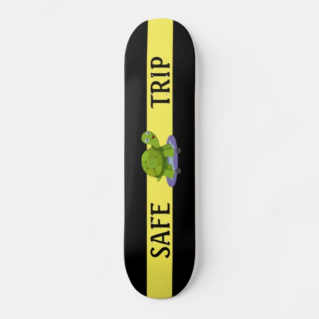 Skateboard Tortue de patinage & calligraphie sur noir & jaune (Recto)