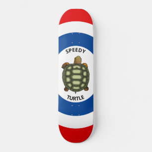 Skateboard Tortue rapide en bleu, rouge et blanc