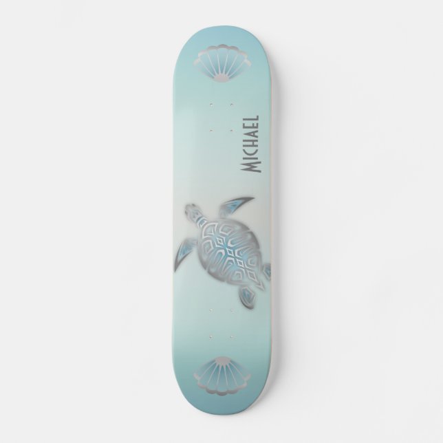 Skateboard Tortues Argentées Style Plage Monogramme Côté Skat (Recto)