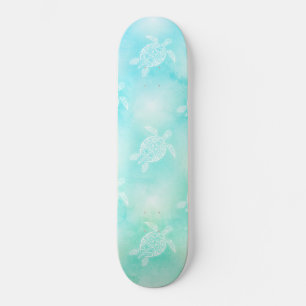 Skateboard Tortues Turquoise Motif Tropical Côtier