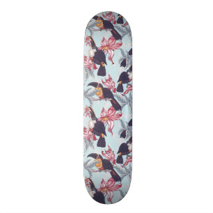 Skateboard Toucans avec les fleurs exotiques