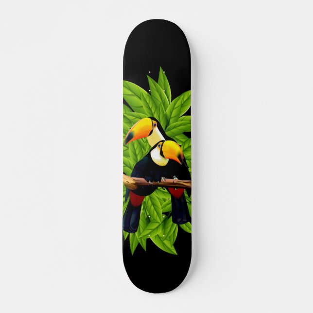 Skateboard Toucans exotiques en noir (Devant)