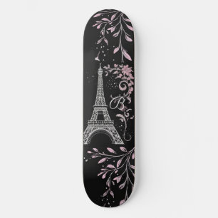 Skateboard Tour Eiffel Argent Nuit Parisienne Rose Pâle Chic