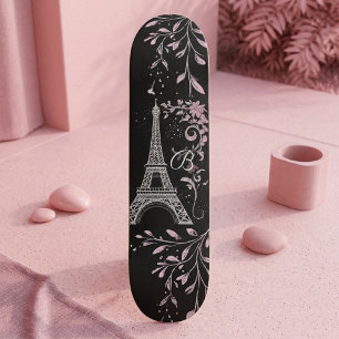 Skateboard Tour Eiffel Argent Nuit Parisienne Rose Pâle Chic