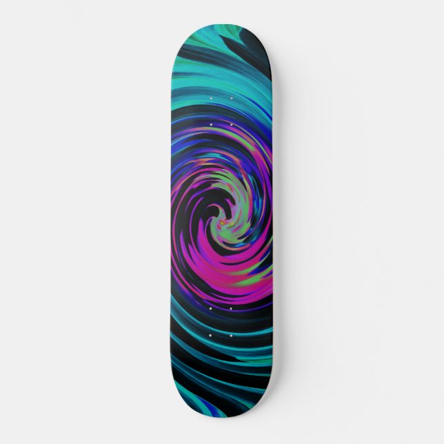 Skateboard Tourbillon Abstrait Rétro Noir et Turquoise Dramat (Recto)